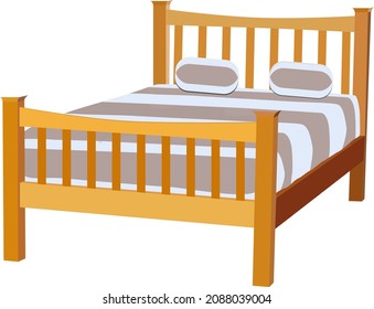 Wooden bed, illustration, vector on a white background.