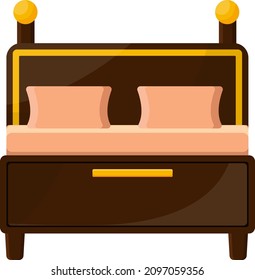 Cama de madera, ilustración, vector sobre un fondo blanco.