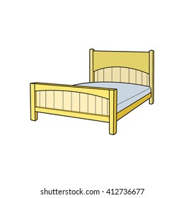 wooden bed with mattress vector drawing in color