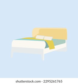 La cama de madera para una persona es cómoda y tiene almohadas.  Mobiliario para la habitación. Diseño de ilustración vectorial.