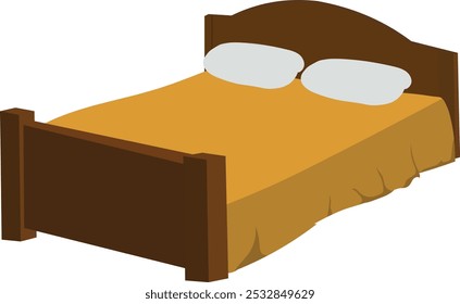 cama de madeira com travesseiro e vetor de lençol ilustração isolada no fundo branco