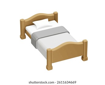 Wooden bed with a pillow and blanket icon illustration 3d render