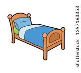 Wooden bed with pillow. Vector illustration