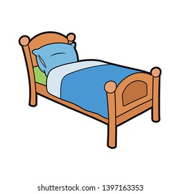 Wooden bed with pillow. Vector illustration