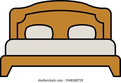 Wooden Bed with Pillows Cushions Concept Vector color line Icon Design, Interior design Symbol, Home Office decoration Sign, Residential and Commercial Decor Elements stock illustration, Bedroom View