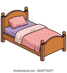 Wooden bed with pillows isolated vector illustration on white background