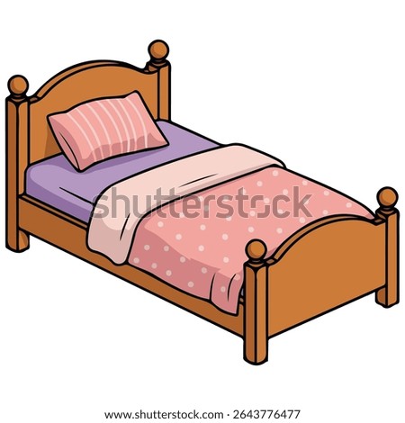 Wooden bed with pillows isolated vector illustration on white background