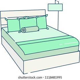 Wooden bed, Vector bed, vector illustration pillow, style bed
