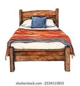 Cama de madeira aquarela clipart ilustração