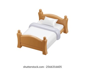 Wooden bed with white bedsheet icon concept of bedroom Furniture icon vector illustration