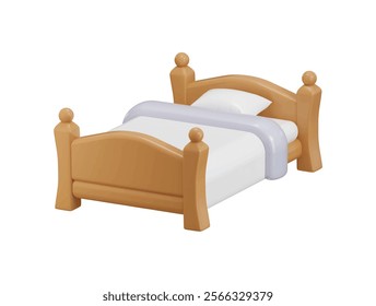 Wooden bed with white bedsheet icon concept of hotel booking or bedroom Furniture icon vector illustration