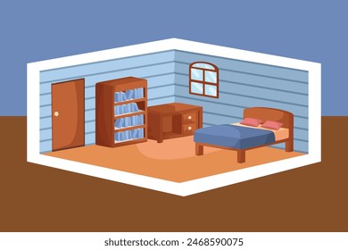 Wooden Bedroom Bright Colorful  Interior 3 D Perspective