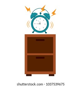 wooden bedside table clock alarm ring vector illustration