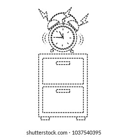 wooden bedside table clock alarm ring vector illustration sticker image design