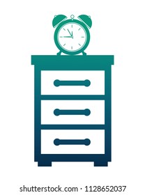 wooden bedside table and clock alarm