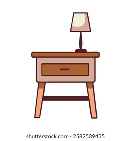 Wooden bedside table with a lamp and drawers for bedroom decor