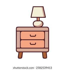 Wooden bedside table with lamp and storage drawers for bedroom