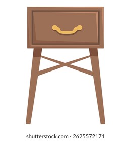 Wooden bedside table standing on four high legs, featuring a single drawer with a golden handle