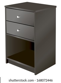 Wooden bedside table with two drawers. Vector illustration.