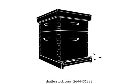 wooden bee hive, black isolated silhouette