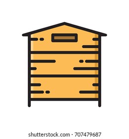 Wooden beehive, bee hive, minimalistic colorful thin line flat style icon, vector illustration isolated on white background. Flat style colorful thin line, outline icon with wooden beehive, bee hive