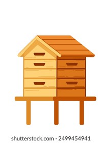 Wooden beehive. Great for educational content and apiary guides. Simple design. Vector illustration isolated on white background.