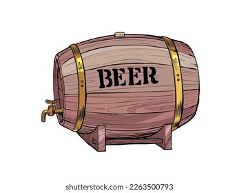 Wooden beer barrel. bar pub restaurant oktoberfest, brewery. Pop art retro vector illustration 50s 60s vintage kitsch style