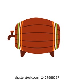 Wooden beer barrel. Festive decorative element for St. Patrick's Day. Production and storage of beer. Square composition for greeting card, social media, invitation, posters. Vector flat illustration.