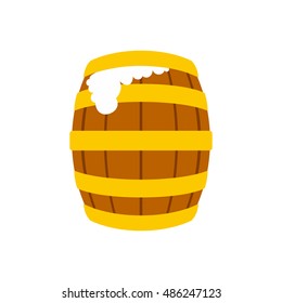 Wooden beer barrel with froth icon in flat style on a white background vector illustration