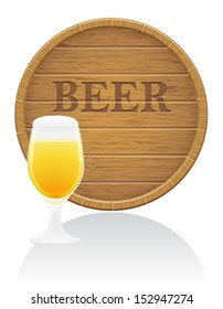 wooden beer barrel and glass vector illustration EPS10isolated on white background