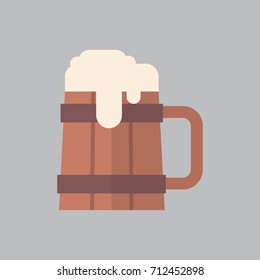 Wooden Wooden Beer Barrel Icon Oktoberfest Festival Concept Flat Vector Illustration