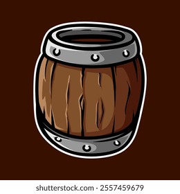 wooden beer barrel isolated colored drawing line art style sketch classic vintage design illustration