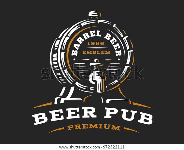 Wooden Beer Barrel Logo Vector Illustration Emblem Brewery Design On Wooden Beer Barrel Logo Vector Illustration Emblem Brewery Design On