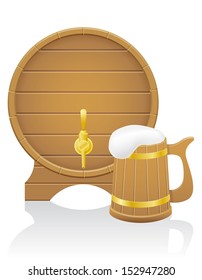 wooden beer barrel and mug vector illustration isolated on white background