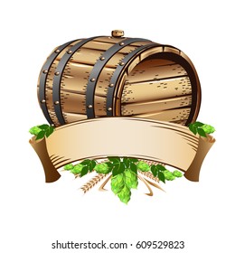 Wooden beer barrel still life 