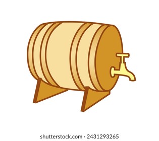 Wooden beer barrel with tap, cartoon vector illustration