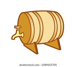 Wooden beer barrel with tap, cartoon vector illustration