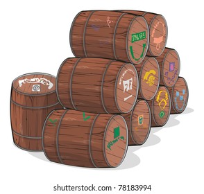 Wooden beer barrels, vector