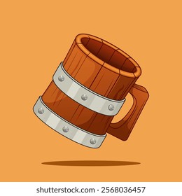 Wooden beer glass in cartoon style