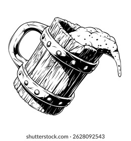 wooden beer glass line art hand drawn illustration