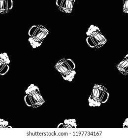 WOODEN BEER LOGO SEAMLESS PATTERN BLACK BACKGROUND