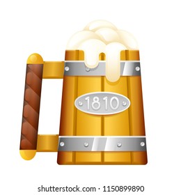 Wooden beer mug 3d foam cartoon octoberfest celebration isolated munich bavaria germany design vector illustration