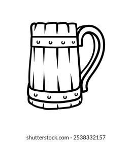 wooden beer mug drawing coloring line art style sketch classic vintage design illustration