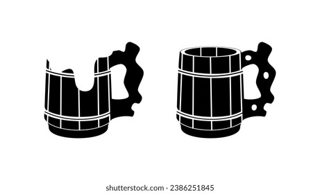 wooden beer mug with foam, black isolated silhouette