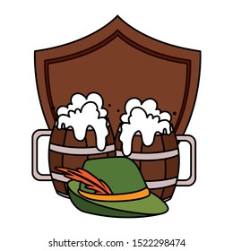 wooden beer mug with german hunting hat in white background vector illustration design