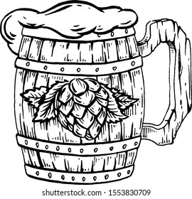 Wooden beer mug. Line graphics.