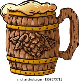 Wooden beer mug. Line graphics.