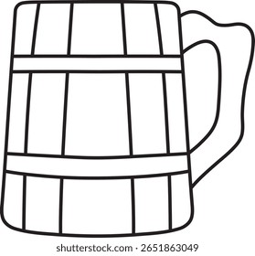 caneca de cerveja de madeira, oktoberfest, ícone simples preto e branco em fundo isolado