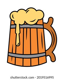 wooden beer mug on white background