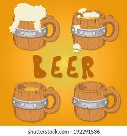 wooden beer mug. set.vector